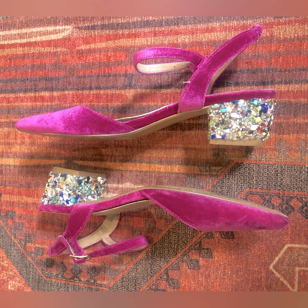Pink velvet jewel heeled Betsey Johnson party shoes
